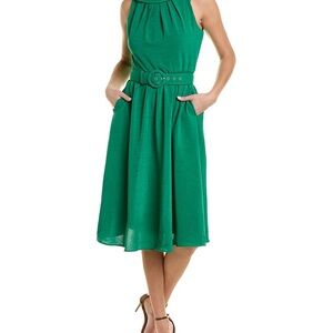 Donna Ricco Women's Size 4 Green Sleeveless Belted A-Line Dress